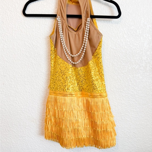 Yellow Sequins Dance Costumes with Fringe Details, leotard Size S - Picture 3 of 8